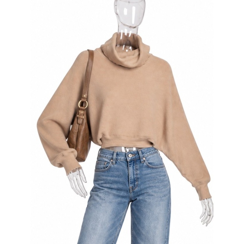 RD Style Peach Ribbed Turtleneck‎ Cropped Dolman Sleeve Sweater SKUW749